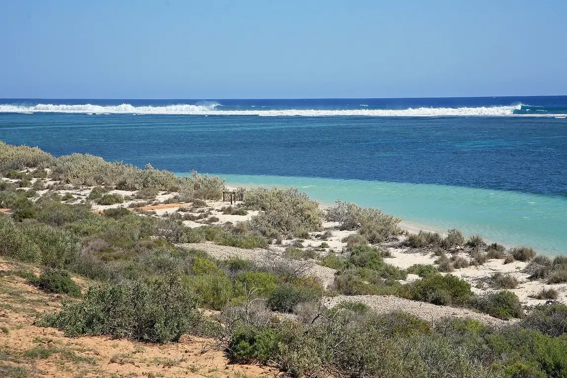 The turquoise lagoon inside the fringing reef on the Ningaloo Coast, Western Australia