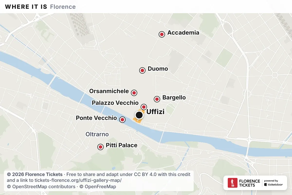 Location map of the Uffizi Gallery in Florence