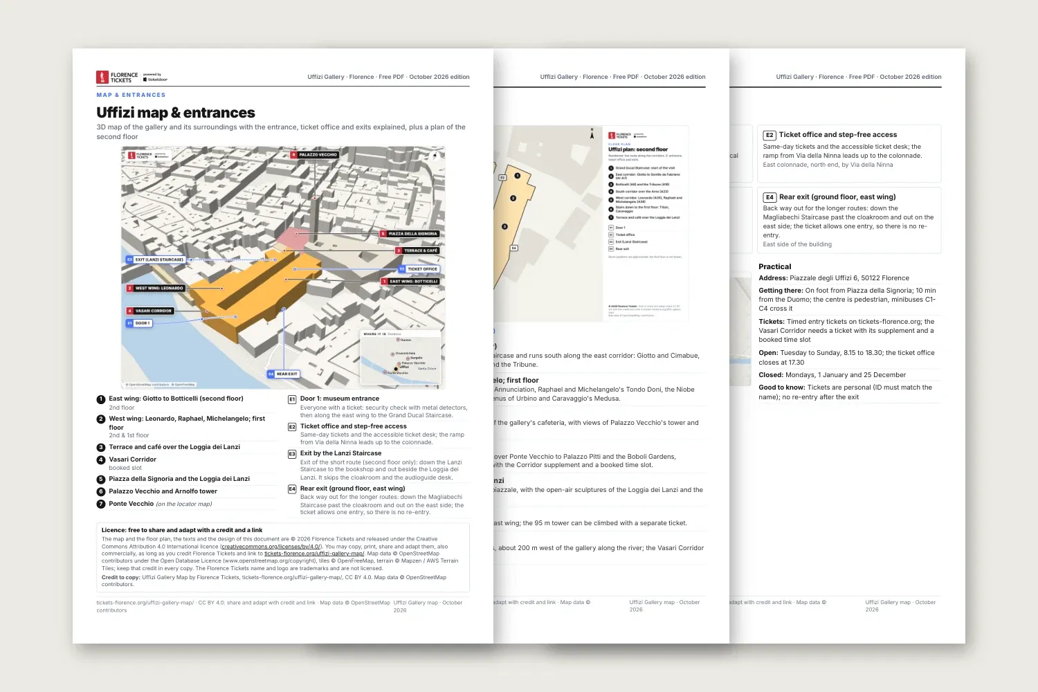 Pages of the free printable Uffizi Gallery map PDF