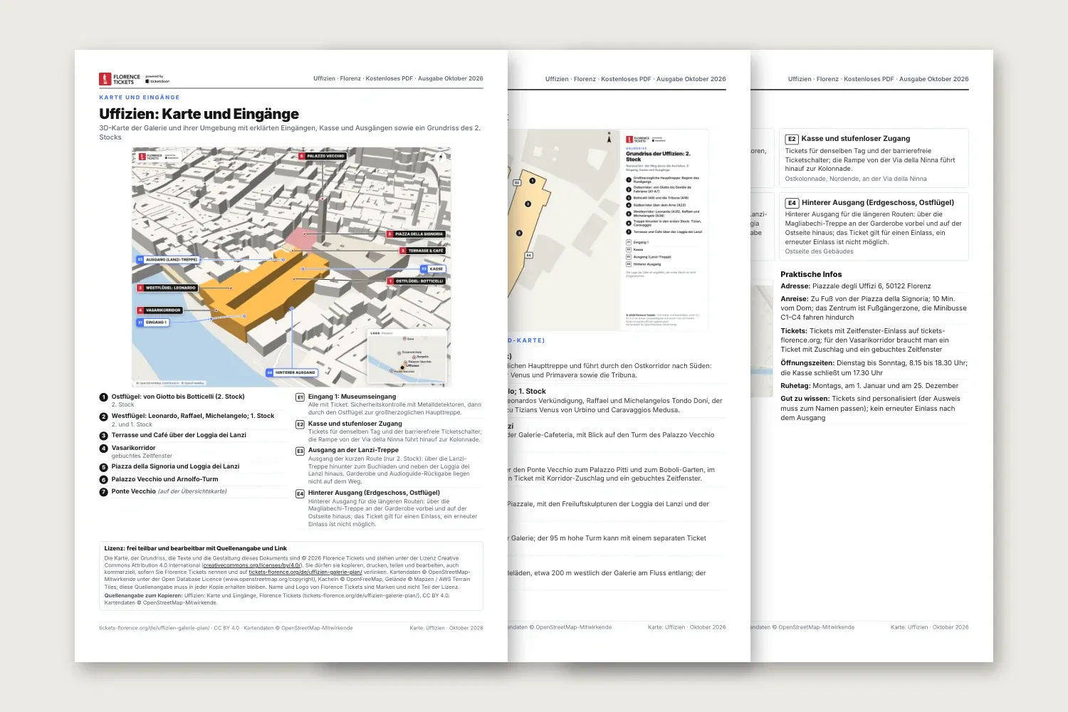 Seiten des kostenlosen Uffizien Plans als PDF
