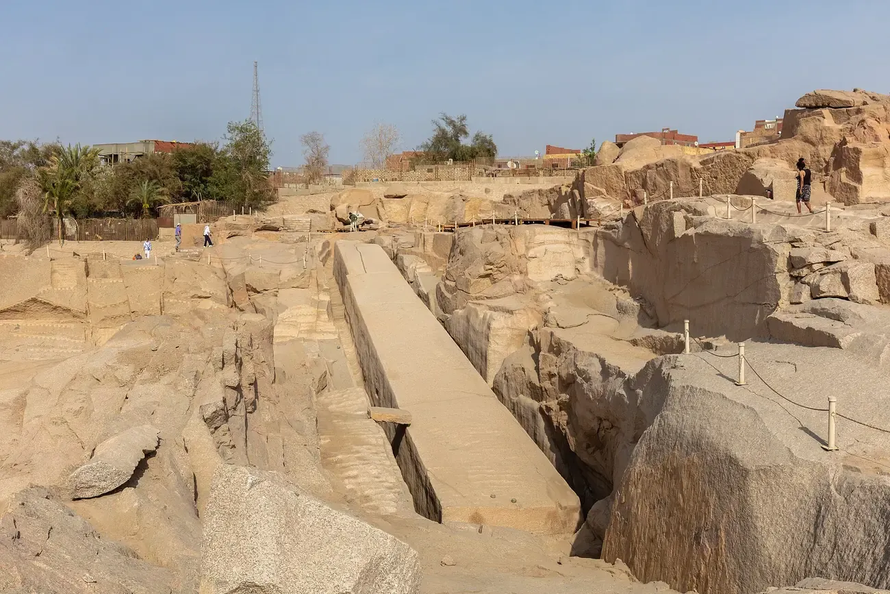 The unfinished obelisk still attached to the granite in the Aswan quarry