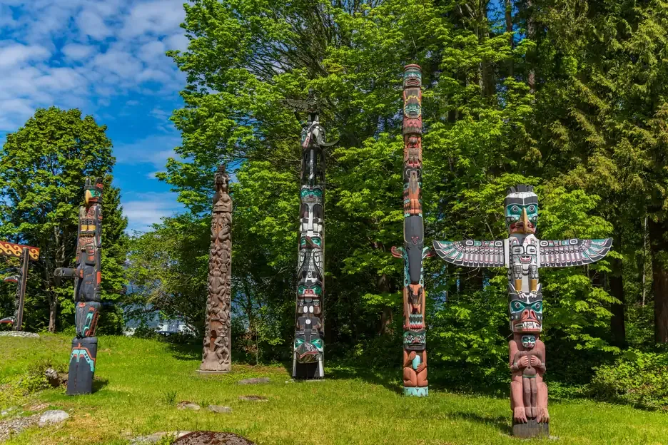The totem poles at Brockton Point in Stanley Park, Vancouver