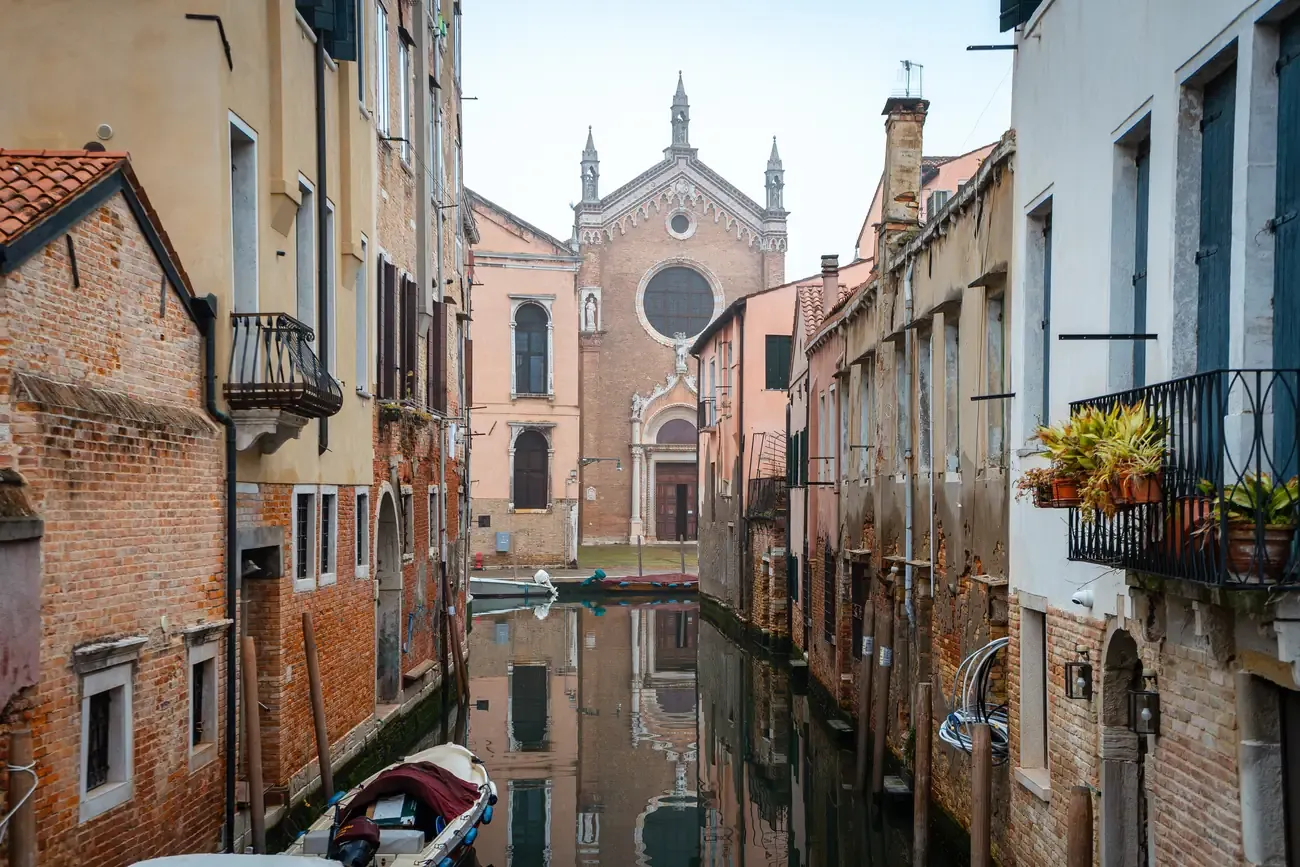Street and canal view of the Cannaregio district in Venice