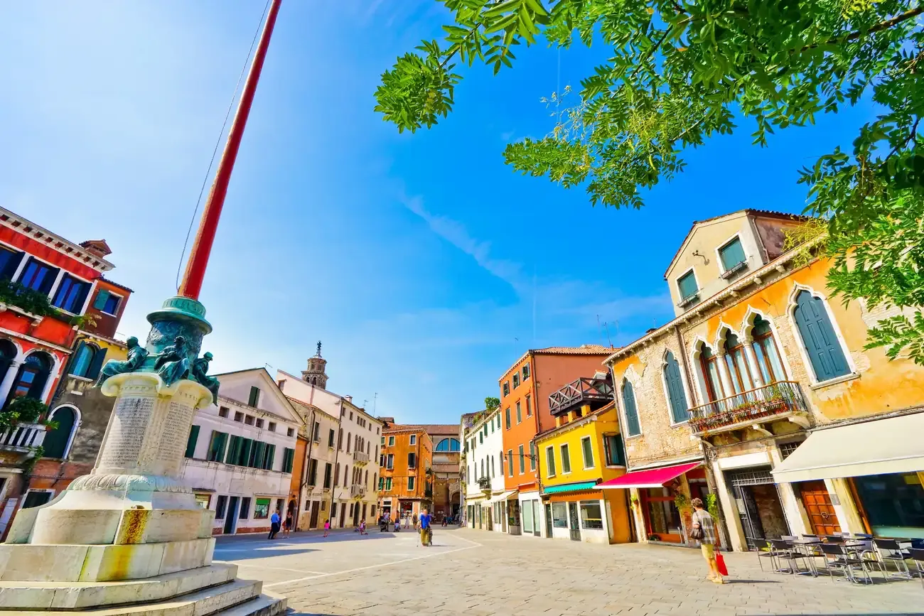 Colourful Venetian houses around a campo square in Venice