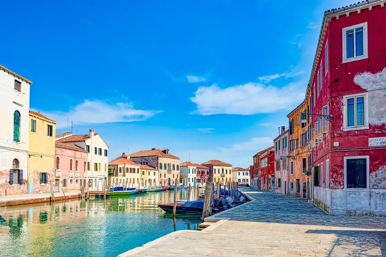 The waterfront and houses of Murano island in the Venetian lagoon