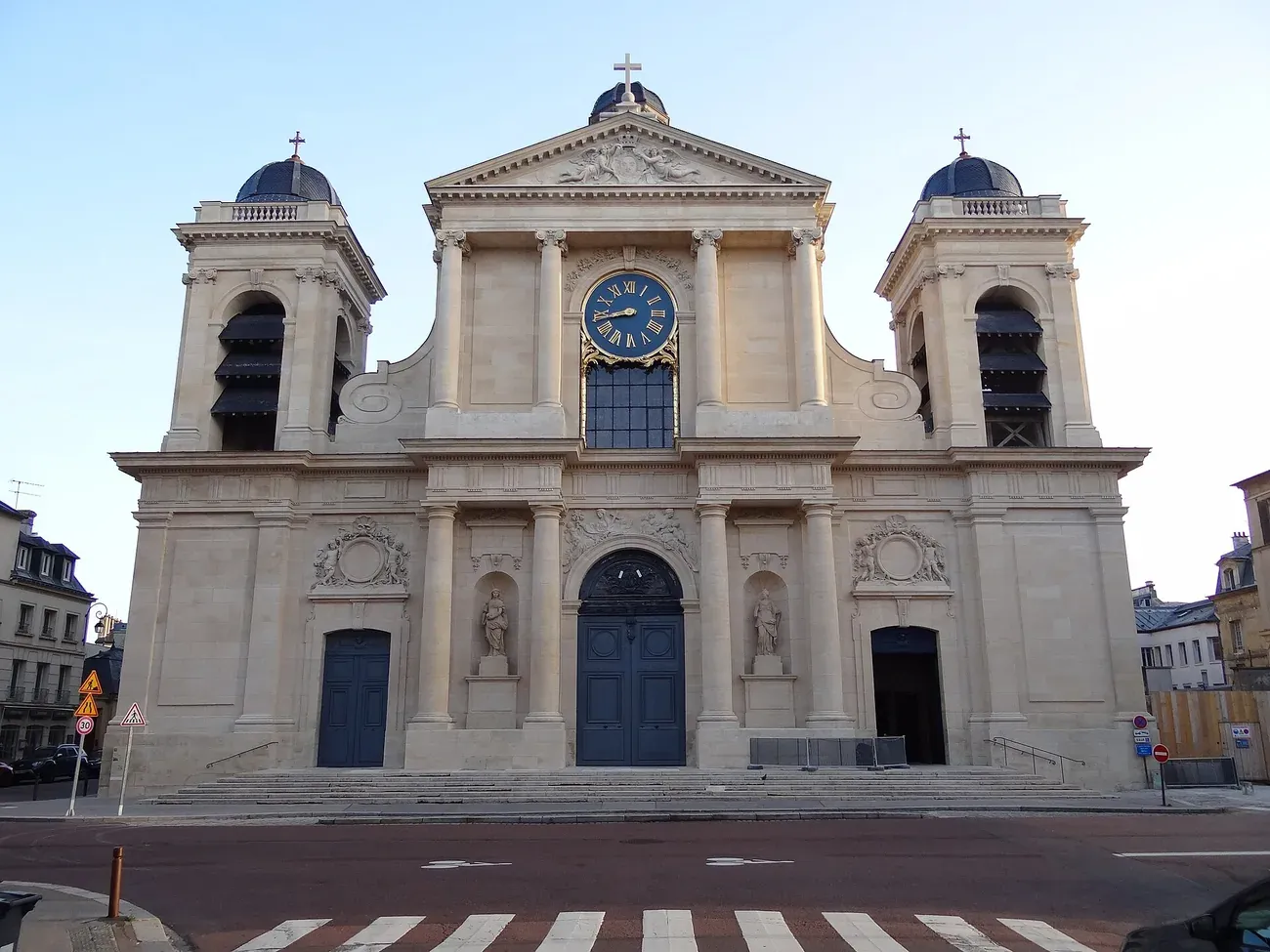 The classical facade of the Eglise Notre-Dame in Versailles, built for Louis XIV