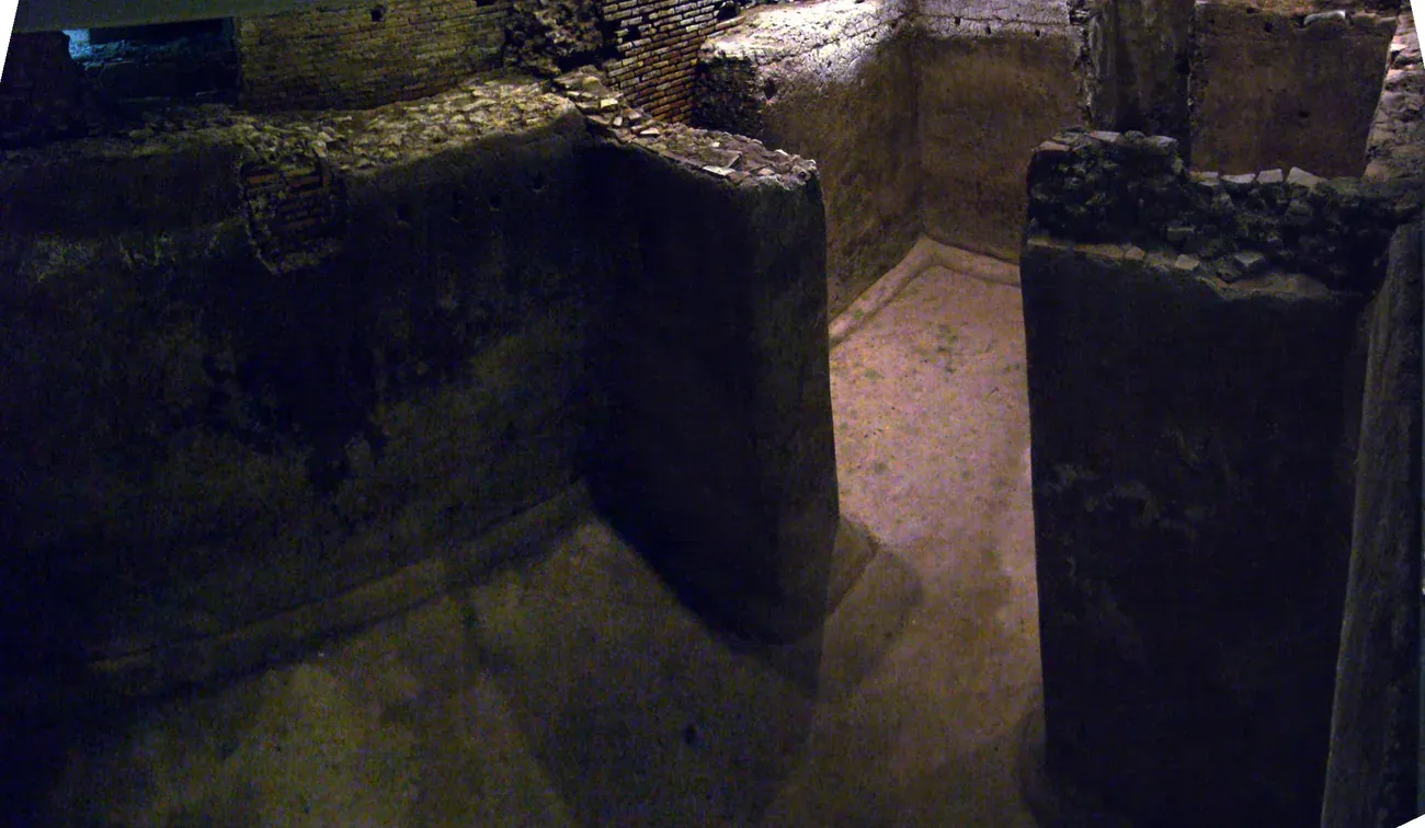 Underground Roman walls and cistern at Vicus Caprarius near the Trevi Fountain in Rome