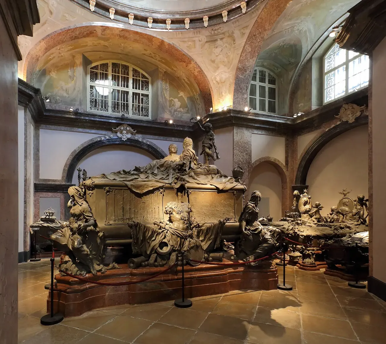 The baroque tin double sarcophagus of Maria Theresa and Francis I in Vienna's Imperial Crypt