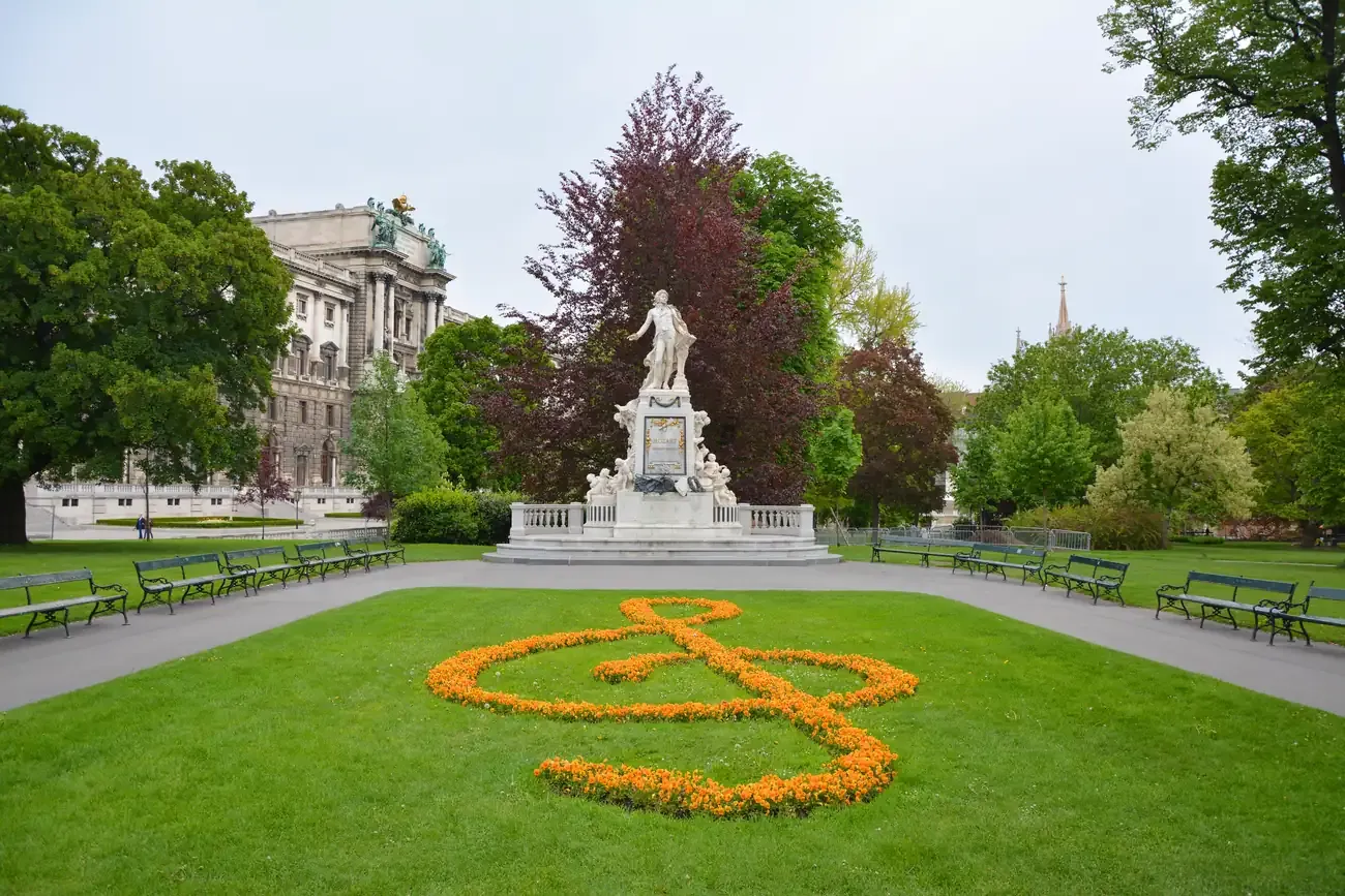 The Mozart statue in the Burggarten park in Vienna