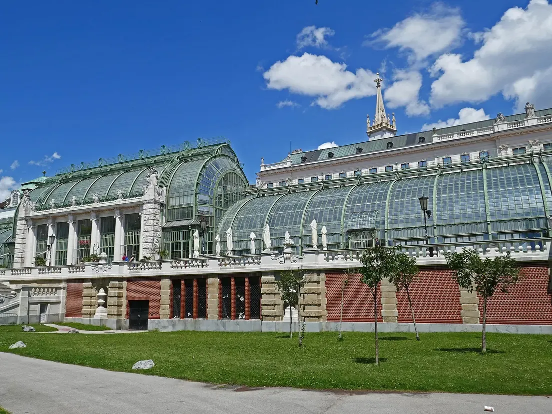 The Art Nouveau Palmenhaus glasshouse in Vienna's Burggarten, whose eastern wing houses the Schmetterlinghaus butterfly house