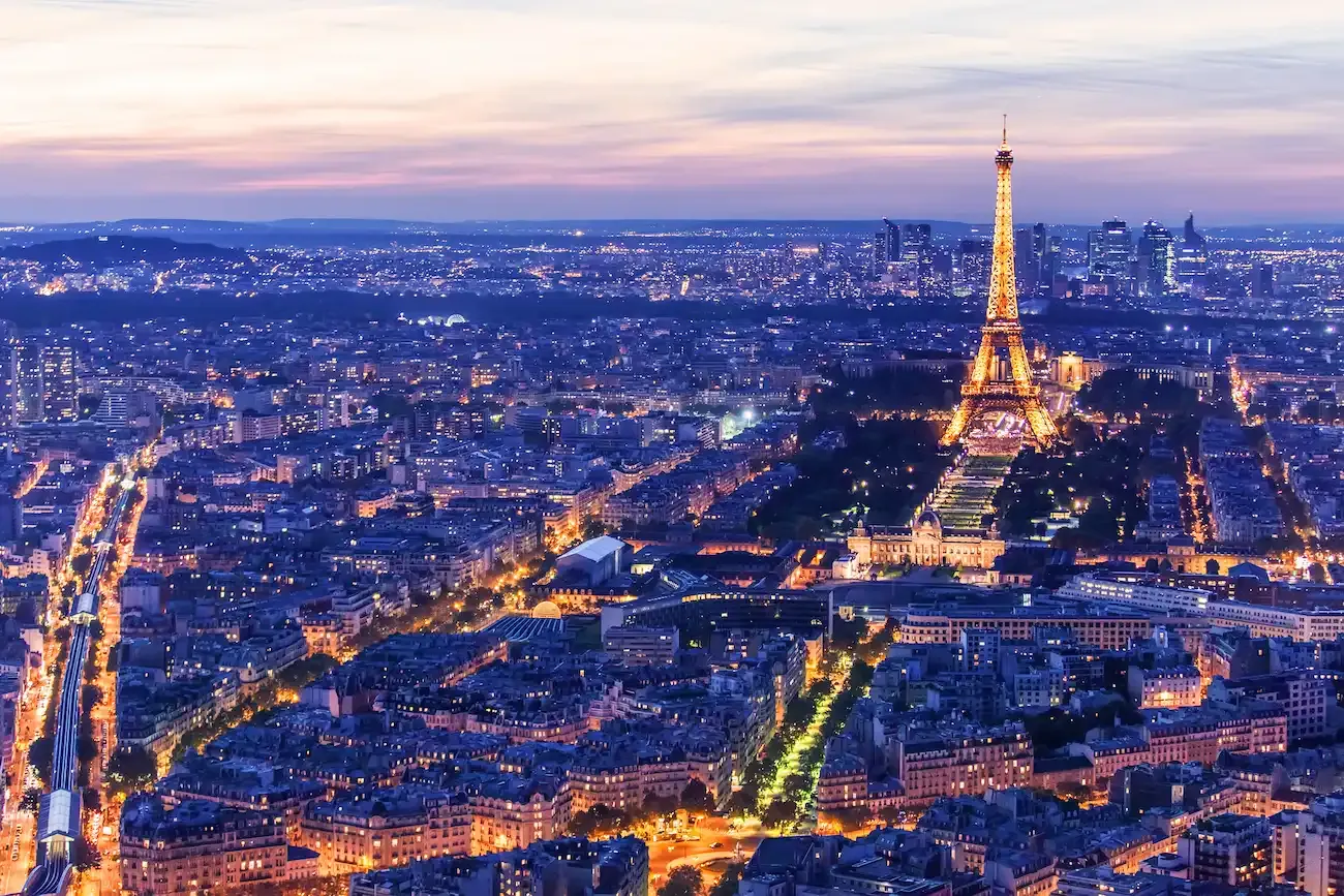 View from top of Eiffel Tower at night