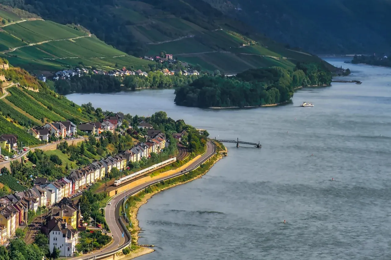 Vineyard terraces above a village on the Middle Rhine