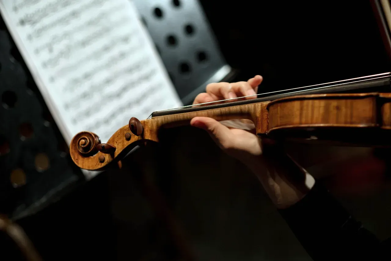 Close up of a person playing the violin