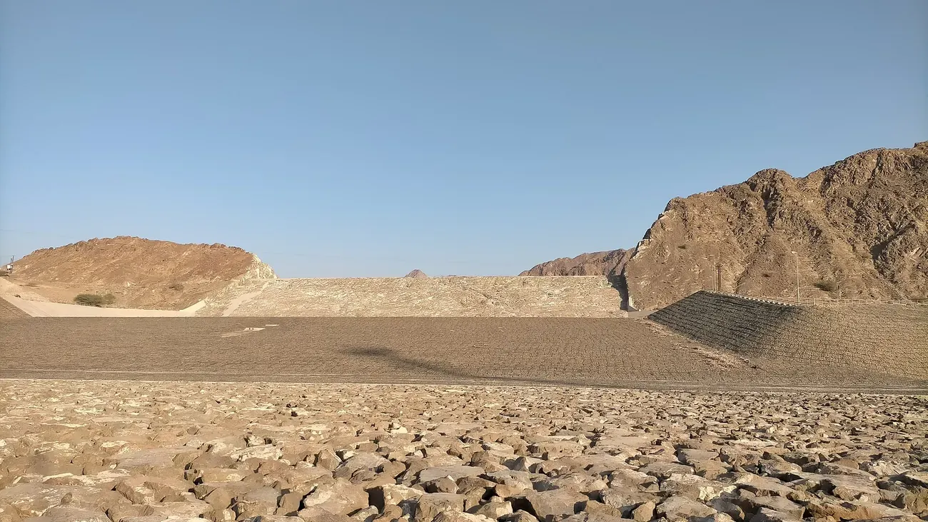 The dry bed and mountain walls of Wadi Wurayah in Fujairah