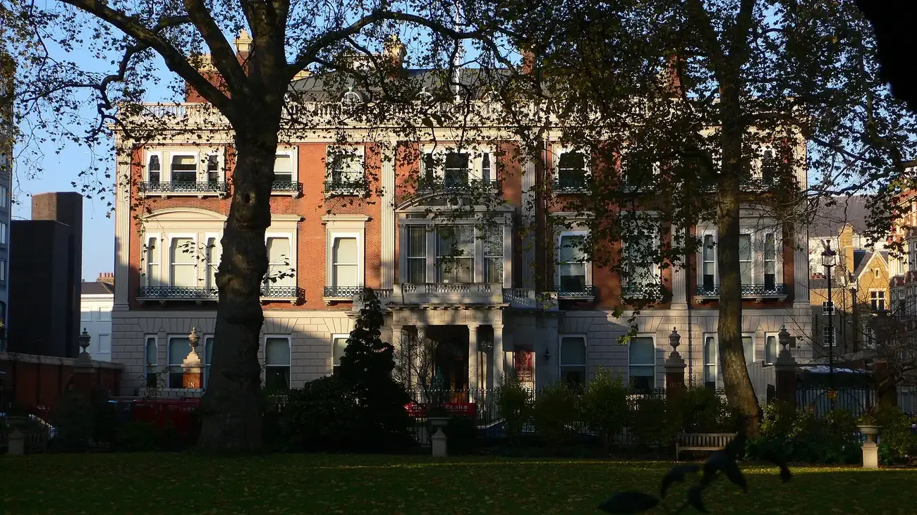 Hertford House, home of the Wallace Collection, seen across the trees of Manchester Square, London