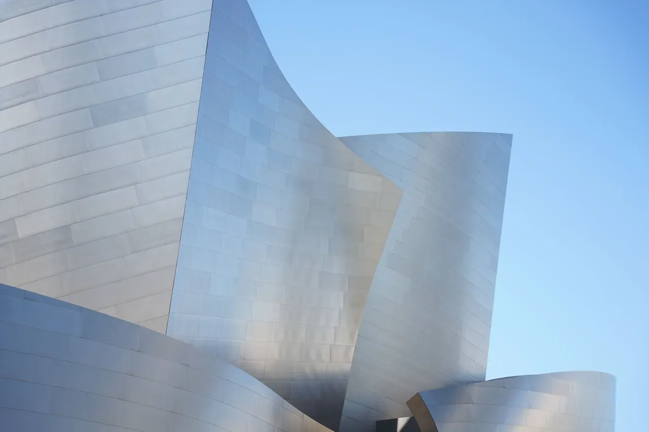The stainless steel curves of the Walt Disney Concert Hall in Los Angeles