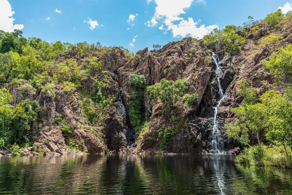 Twin cascades of Wangi Falls dropping into their plunge pool in Litchfield National Park