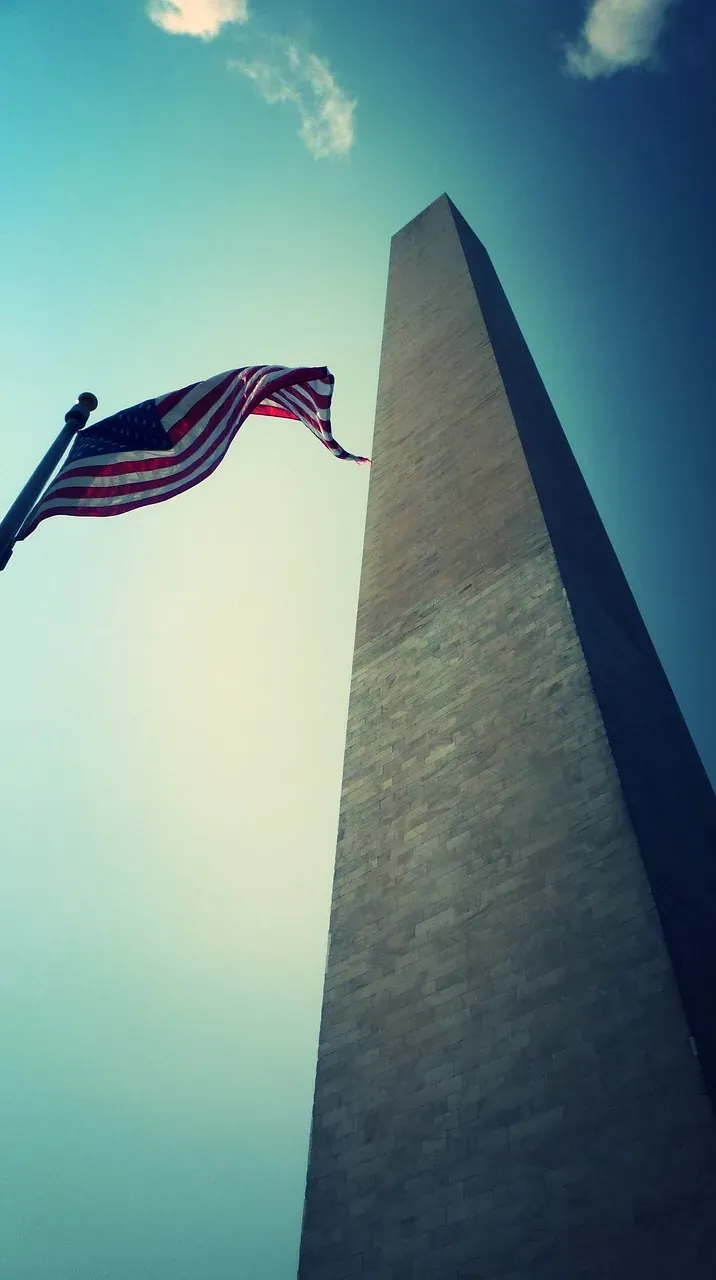 Flags circling the base of the Washington Monument in Washington, D.C.