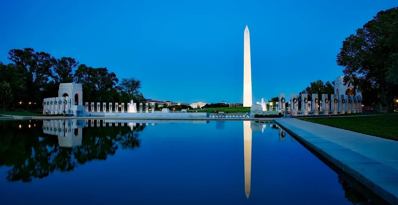 The Washington Monument reflected in the pool on the National Mall in Washington, D.C.