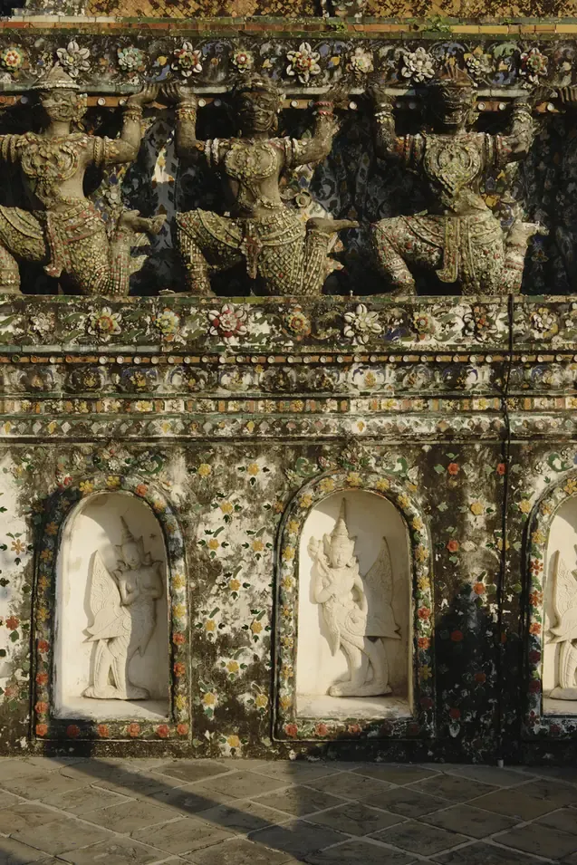 Detail of the Wat Arun temple spires in Bangkok, Thailand
