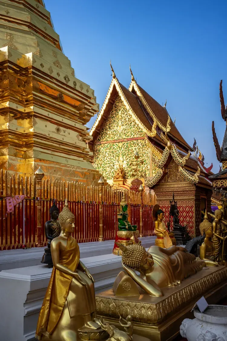 The golden chedi and Buddha statues at Wat Phra That Doi Suthep, Chiang Mai