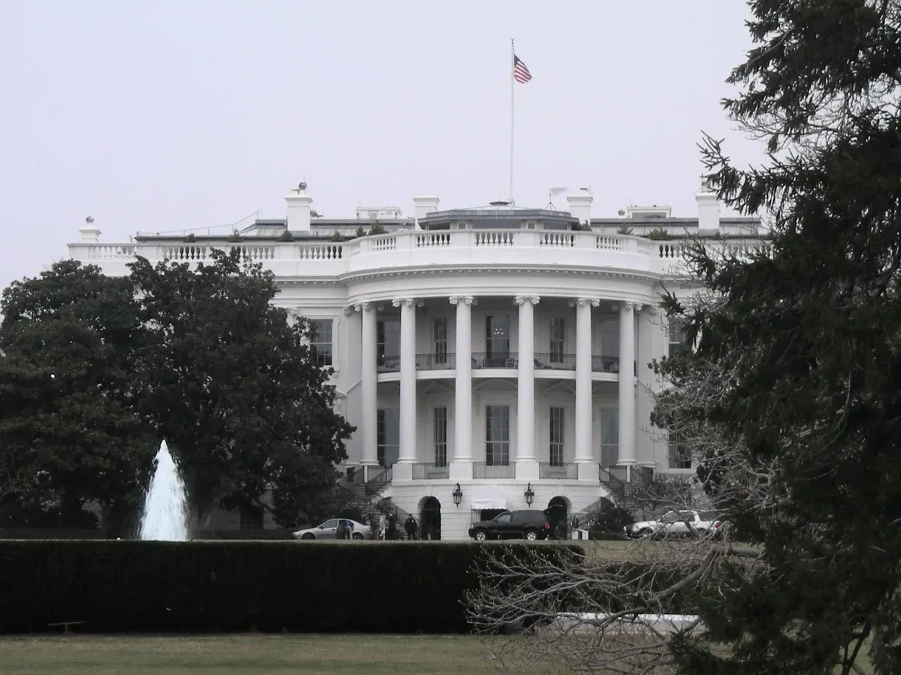 The north facade of the White House behind its fountain in Washington, D.C.
