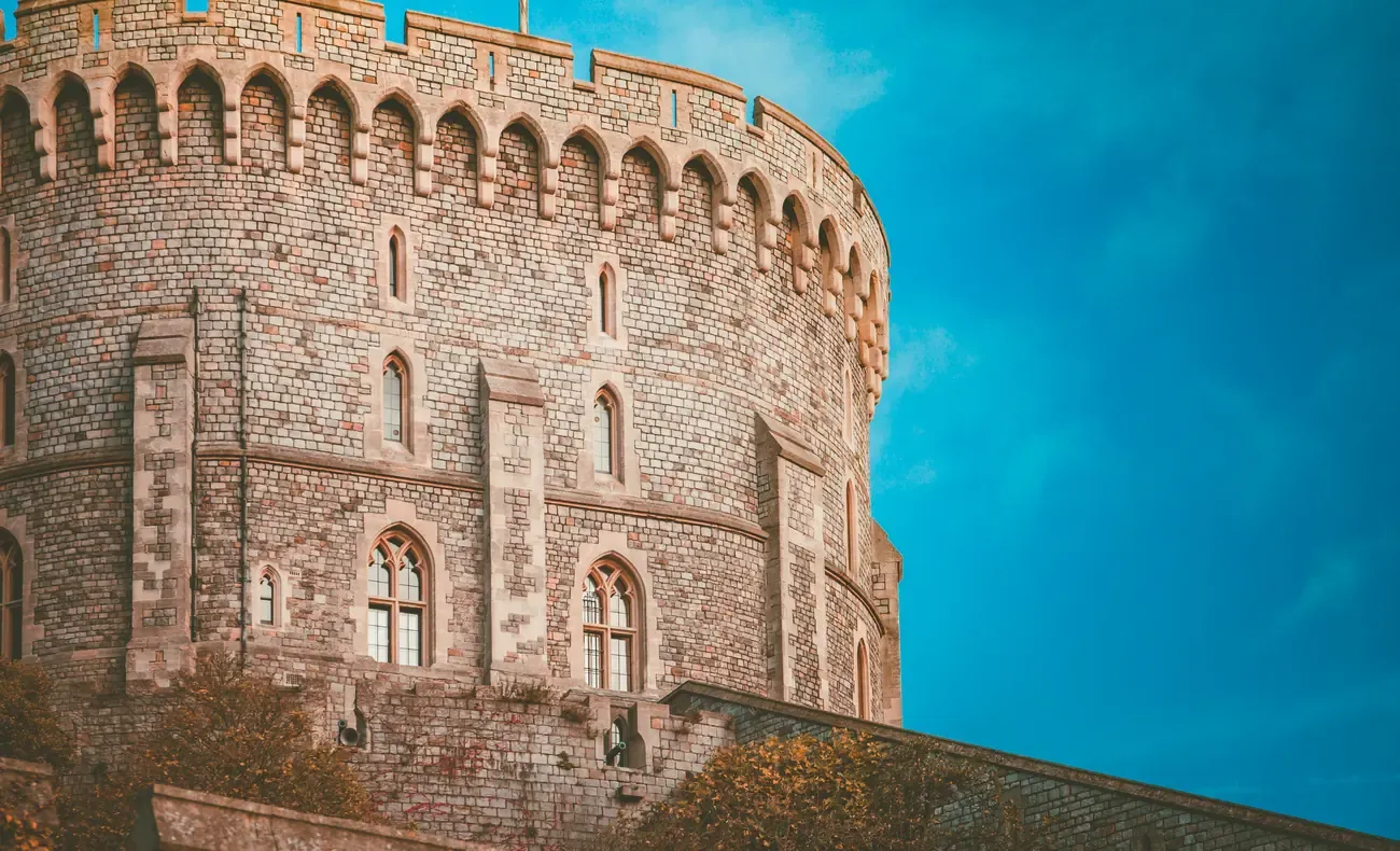 Close detail of the Round Tower's stonework at Windsor Castle, England