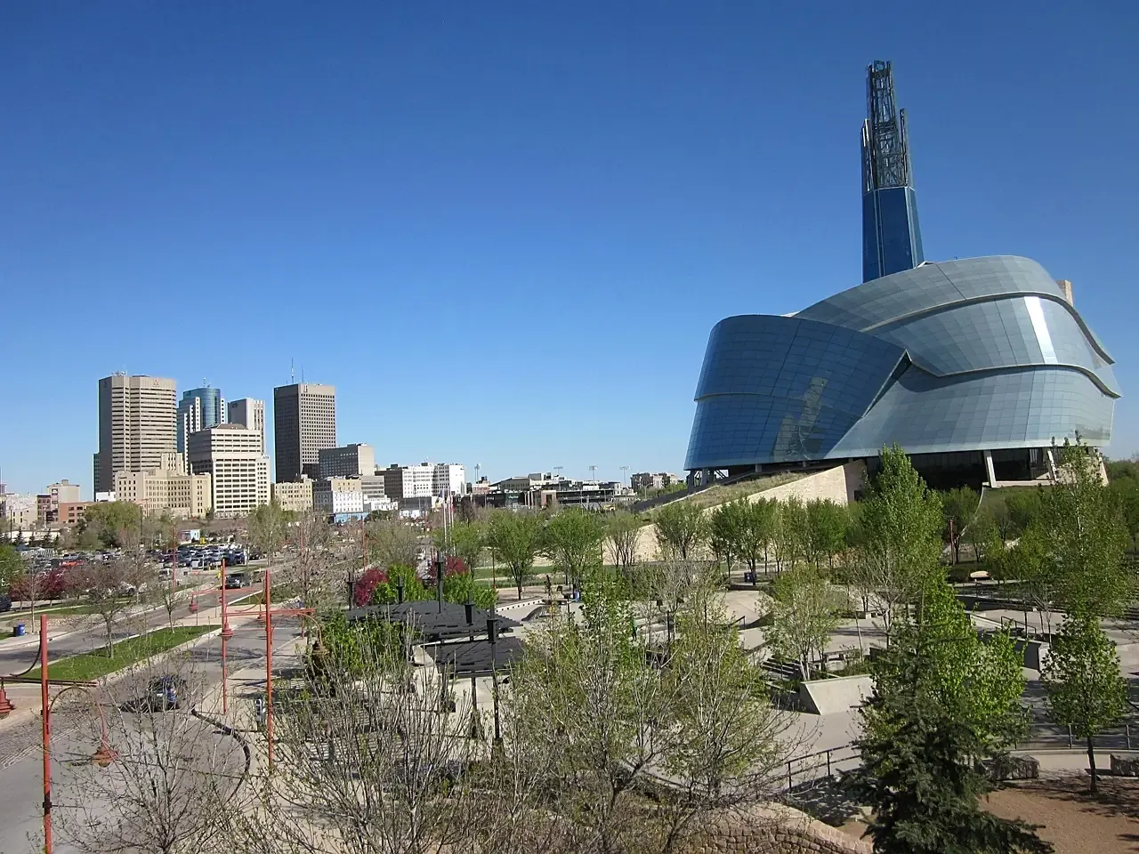 The Canadian Museum for Human Rights and the downtown skyline in Winnipeg