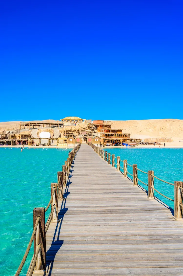 The wooden pier at Orange Bay Beach near Hurghada, Egypt