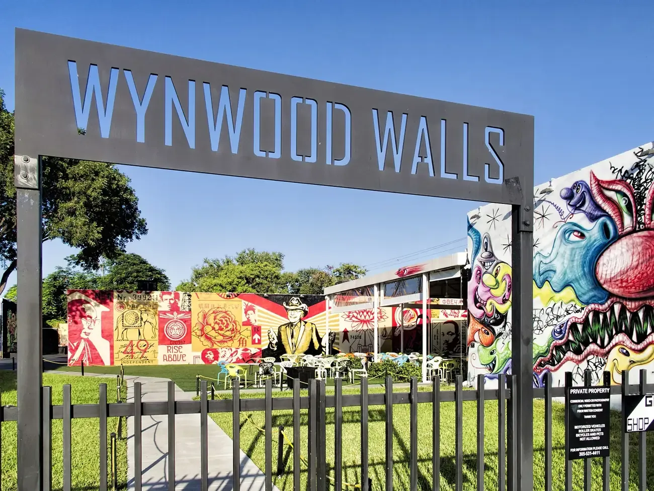 The entrance and street-art murals of Wynwood Walls in Miami