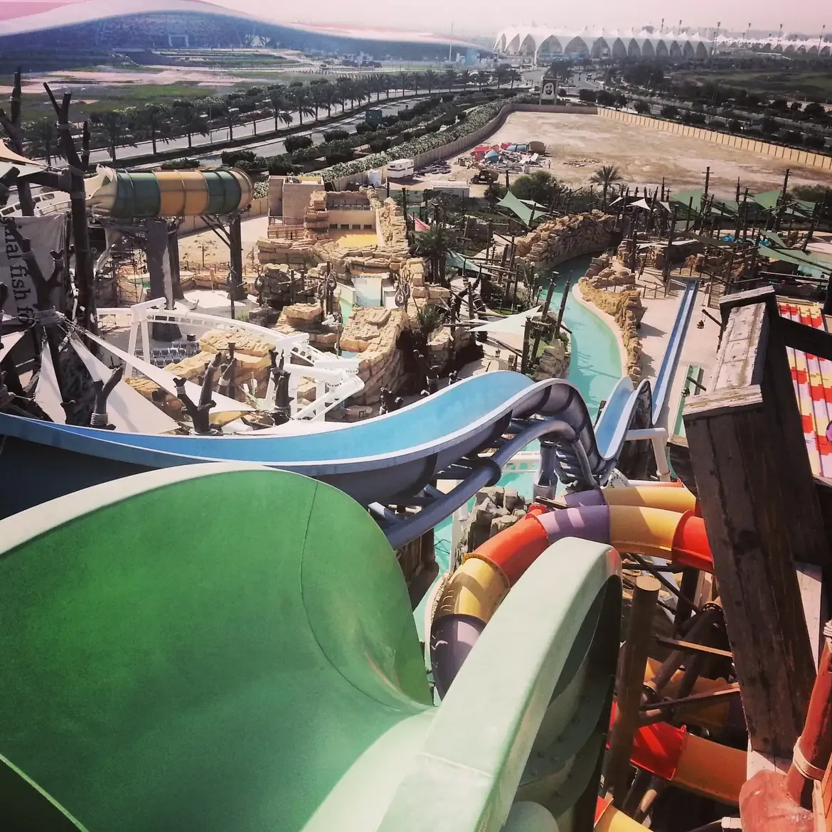 Aerial view of Yas Waterworld on Yas Island, Abu Dhabi