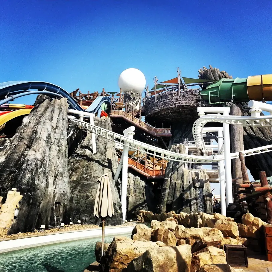 Water slides and lazy river at Yas Waterworld, Abu Dhabi