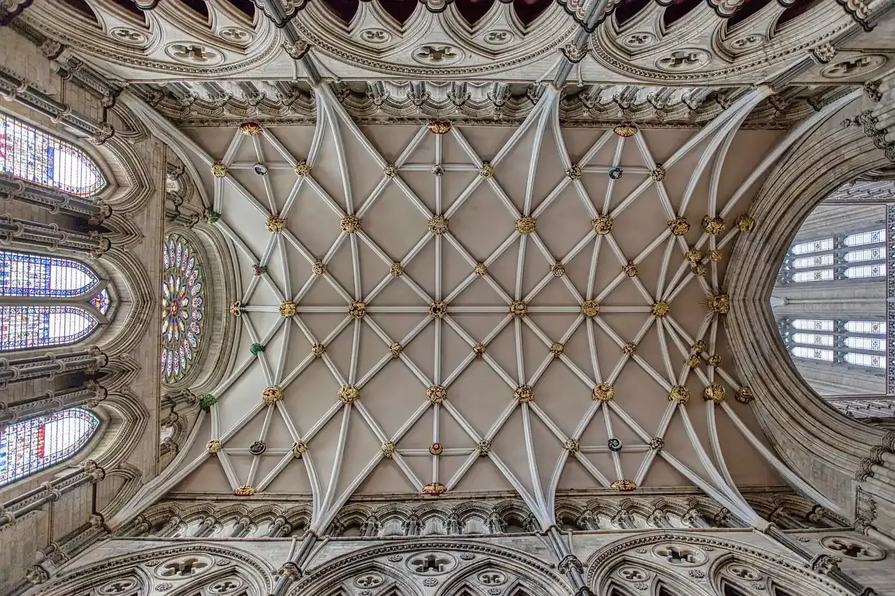 The vaulted ceiling of the nave at York Minster in York