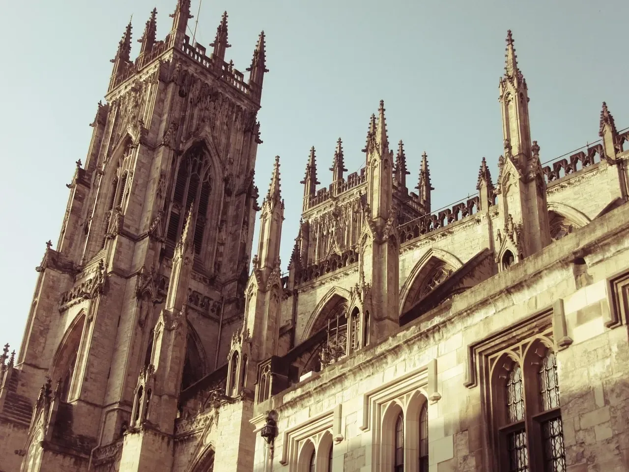 The south side of York Minster with its towers and pinnacles in York