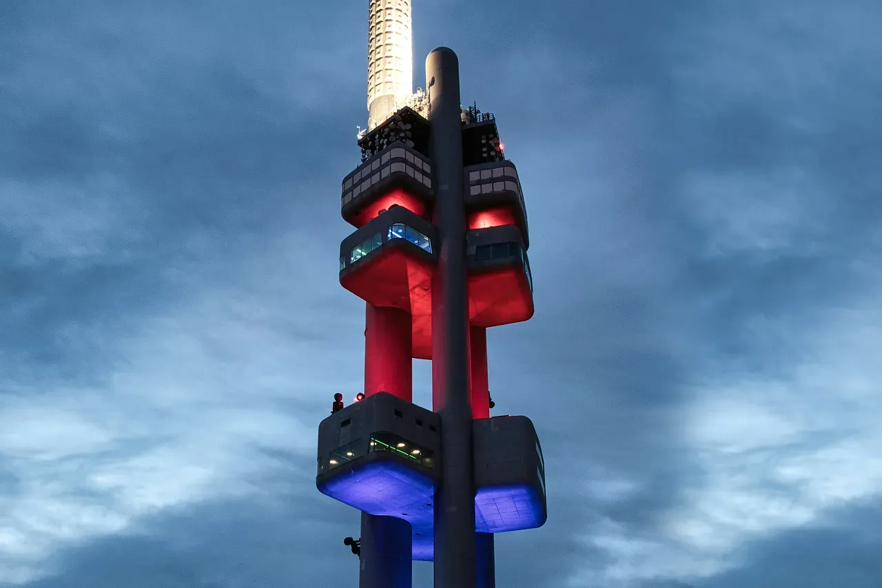 Žižkov Television Tower at night
